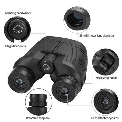 Lente óptica 12x25 binoculares compactos Telescopio para la caza y observación de aves de gran alcance