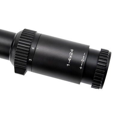 1-4x24 Iluminado Táctico de 30 mm Tubo de vidrio Retículo de alcance con potencia de salida máxima 0
