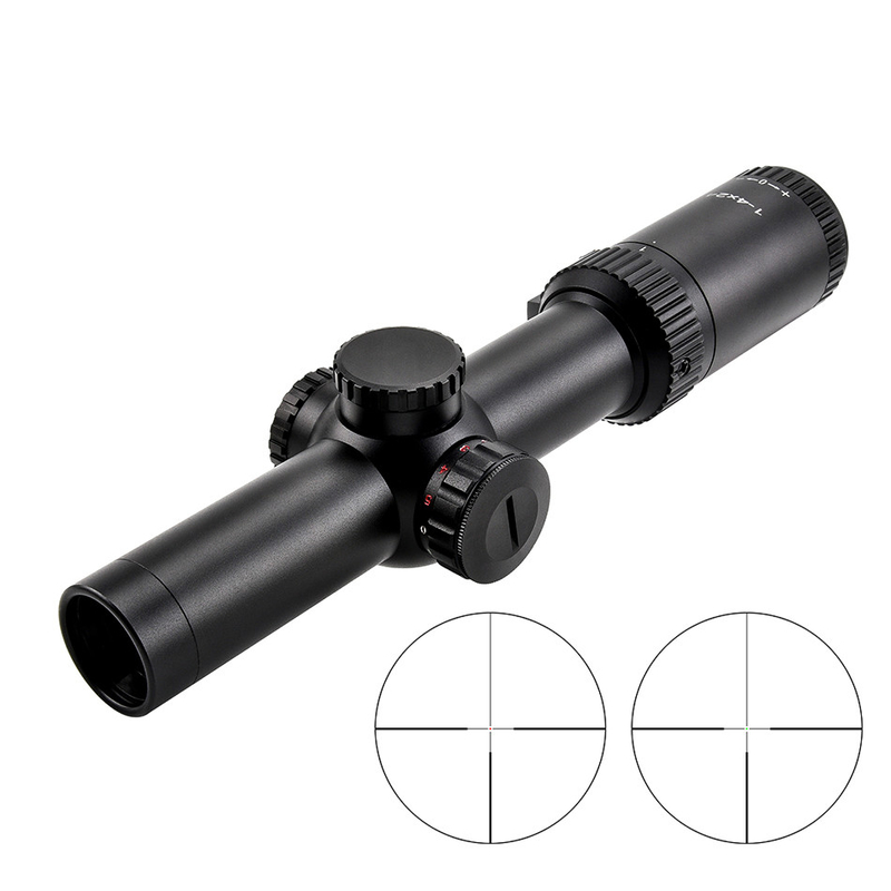1-4x24 Iluminado Táctico de 30 mm Tubo de vidrio Retículo de alcance con potencia de salida máxima 0